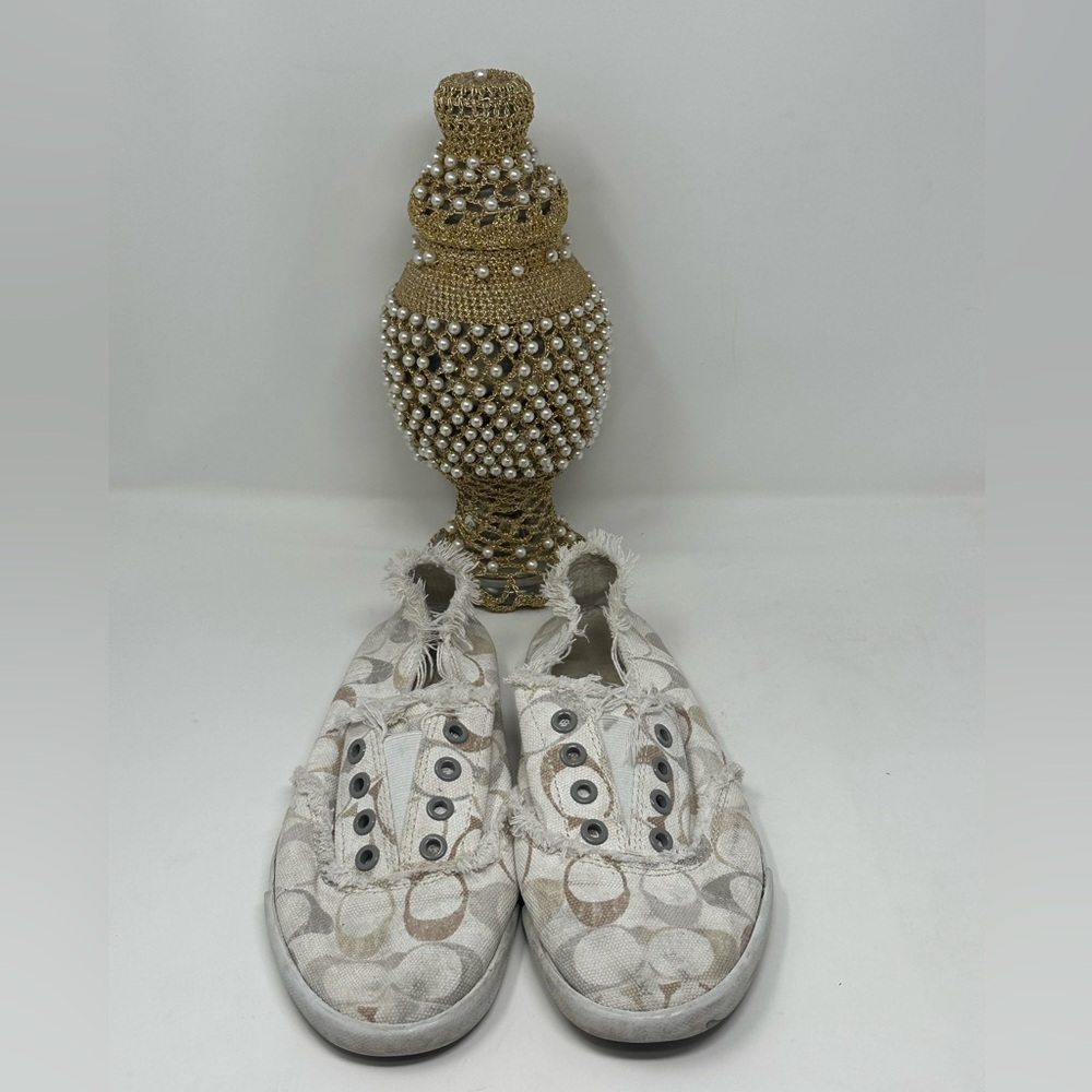 Coach Beige and White Monogram Distressed Casual Sneakers- LOVED! - Shabby Chic